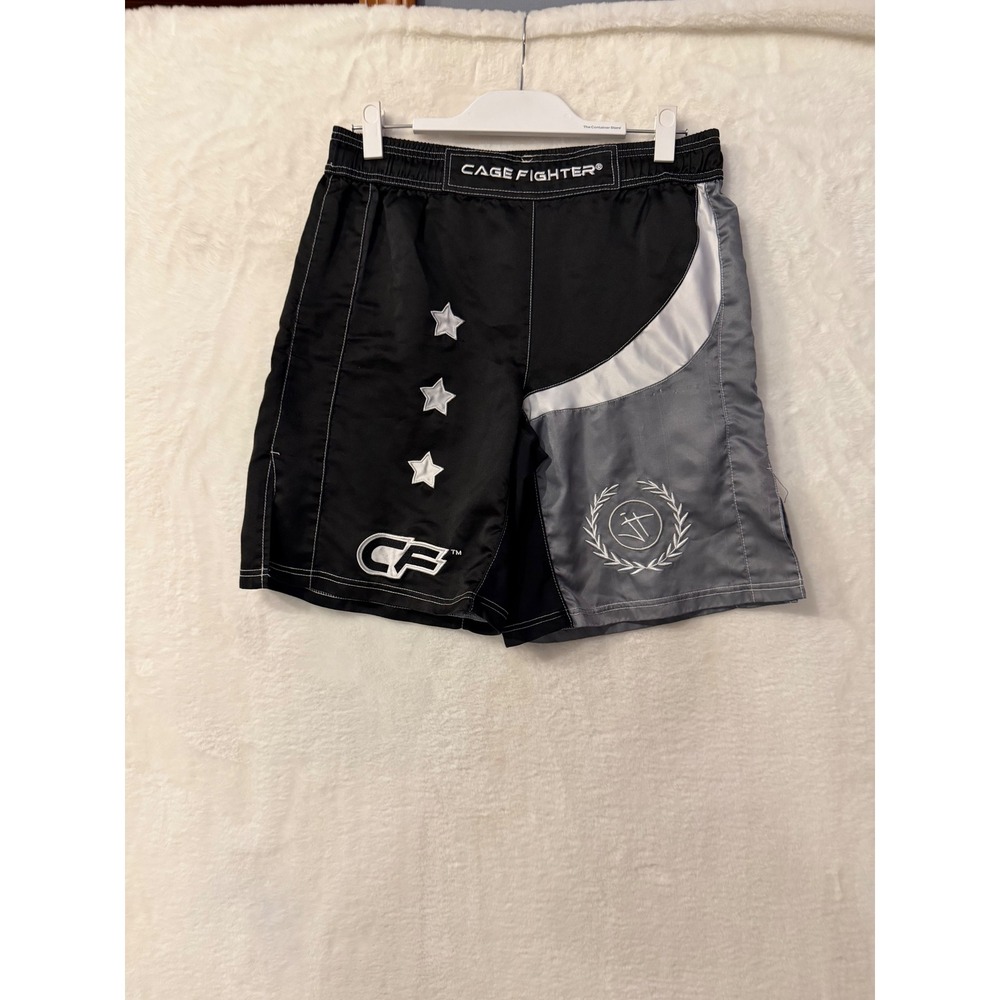 Cage Fighter Jordan Trained MMA Fight Shorts Mens Medium Black Grey Grappling